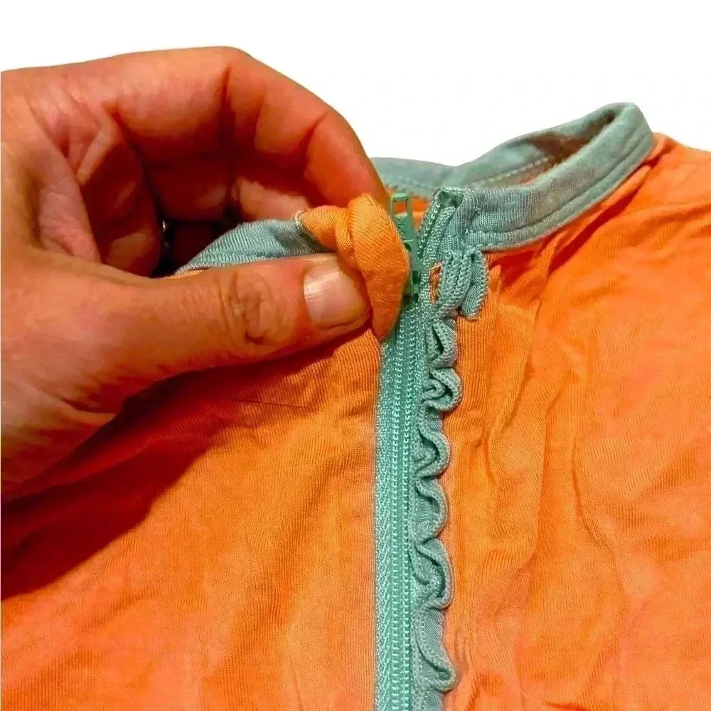 Kickee Pant 12-18 mo peach and teal muffin ruffle coveralls. Like new. - Picture 6 of 6